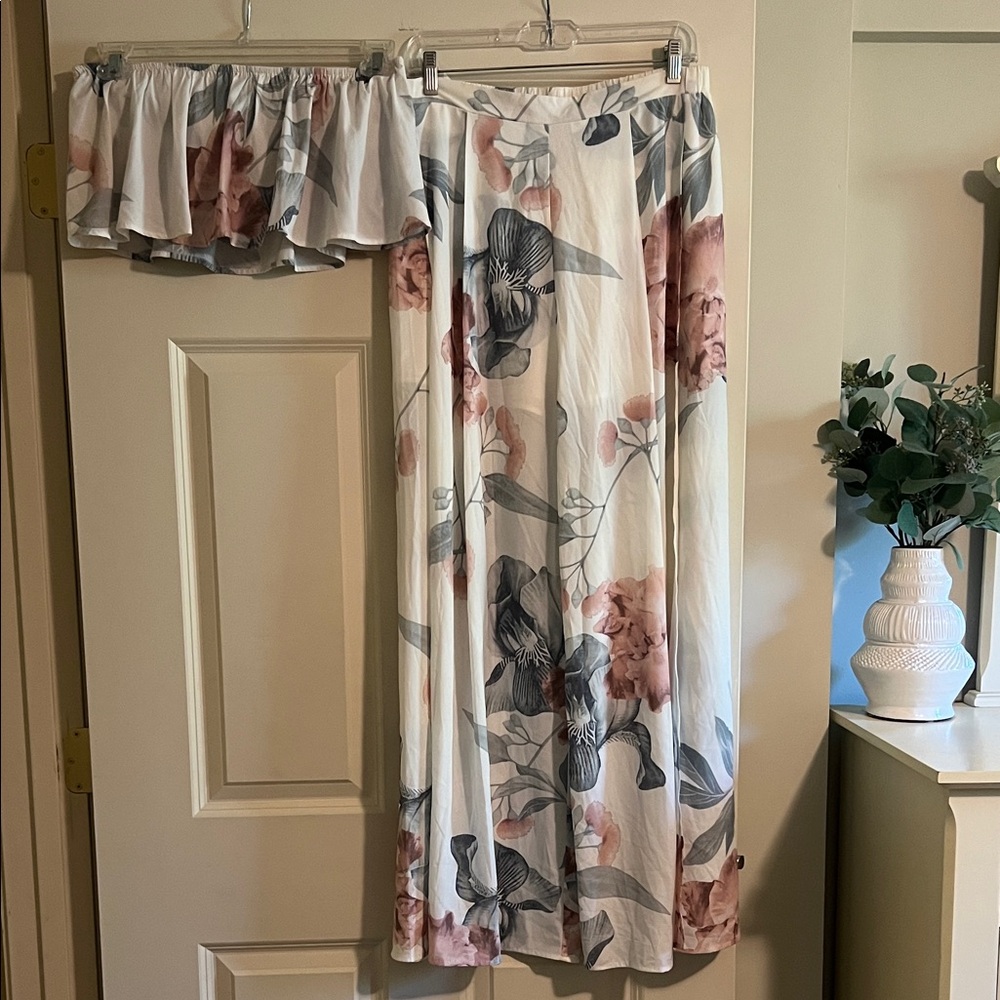 Bridal Floral Two-Piece Set in White and Pink